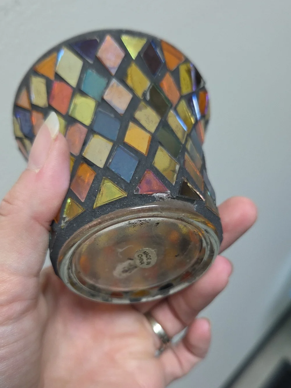 Handheld Mosaic Glass Votive Holder - Amber Multicolor